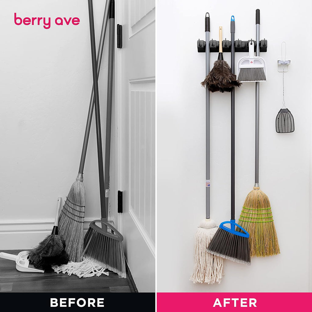 EXTRA GRIP Mop & Broom Holder Wall Mount - Wall Hanging Garden Tool & Utility Closet Organizer, Mop & Broom Hook, Broom