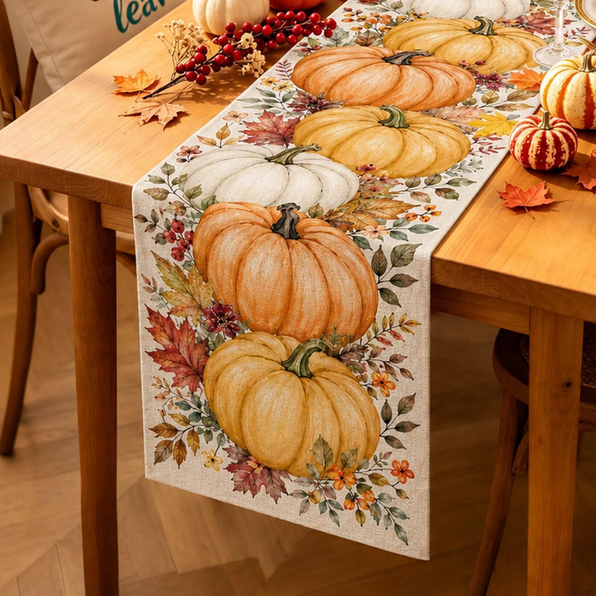 Artoid Mode Orange Pumpkin Leaves Fall Placemats Set of 4-12 x 18 Inch