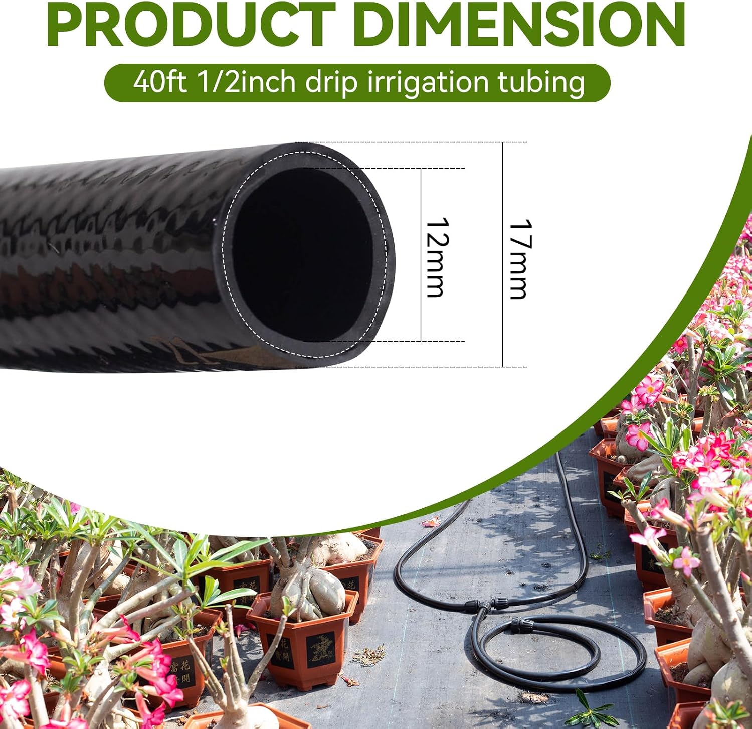Inntop 40FT 1/2 Inch Drip Irrigation Tubing Extension Hose, 1/2" Main Line Watering Tube for Expanding Garden