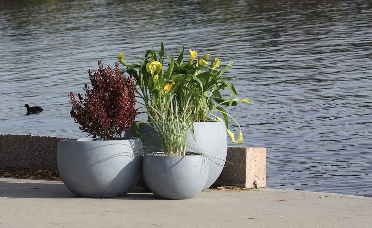 Kante Set of 3 Blue Gray Concrete Bowl Round Planters for Modern Home | Handcrafted, Premium, Durable, All-Weather