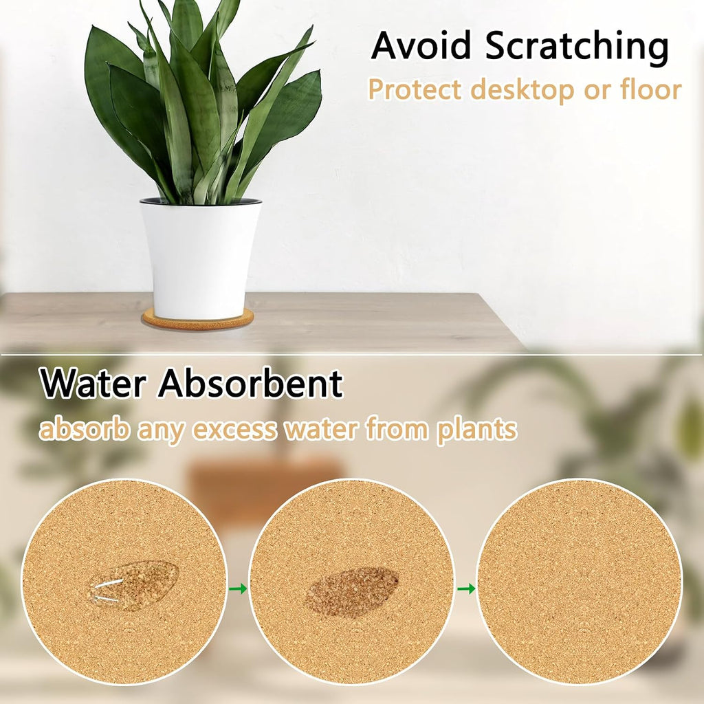 14 Inch Large Cork Plant Coasters, Double Layers 10mm Extra Thick Cork Plant Mats, 2 Pcs Plant Coasters for House Plants