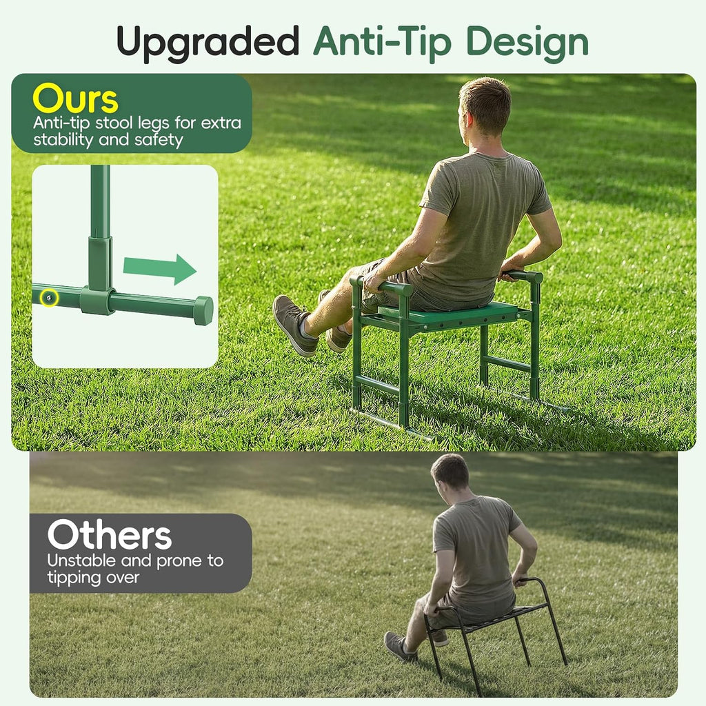 Housolution Garden Kneeler and Seat with Anti-Tipping Extendable Legs | Foldable and Portable Garden Stool with 2 Tool