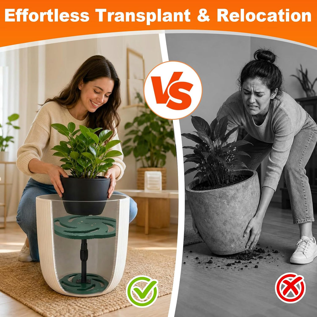 2 Pack Plant Risers for Inside Pots, 12-21" Rise Plastic Planter Inserts | Adjustable Height Planter Inserts for Large