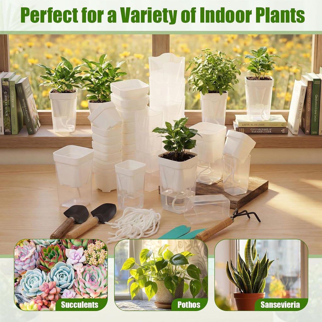 30 Pack 2" 2.5" Small Self Watering Pots for Indoor Plants Clear Mini Self Watering Plant Pot with Water Level Drainage