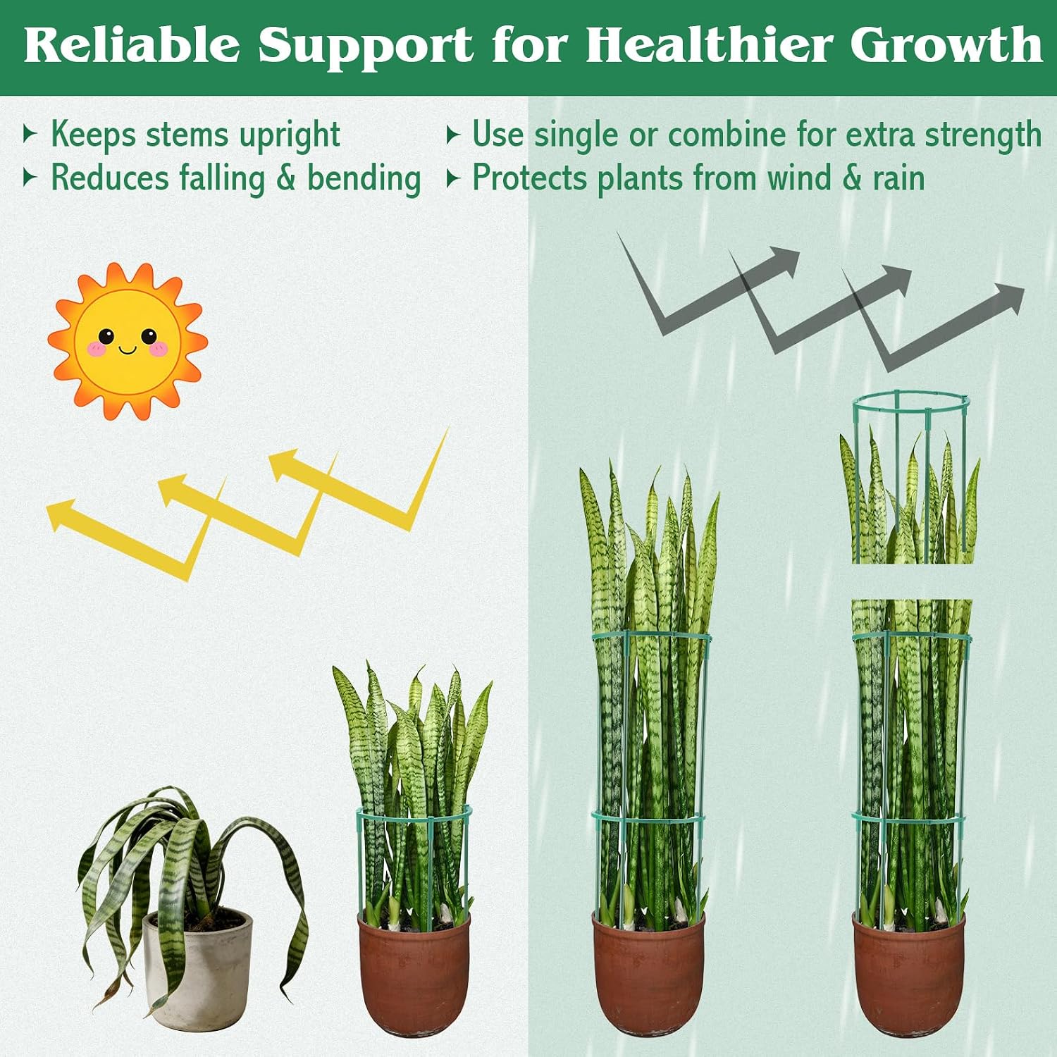 100 Pcs Plant Support Stake 5.9" W X 9.8" H Half Round Plant Cage Stackable Garden Flower Support for Indoor Outdoor