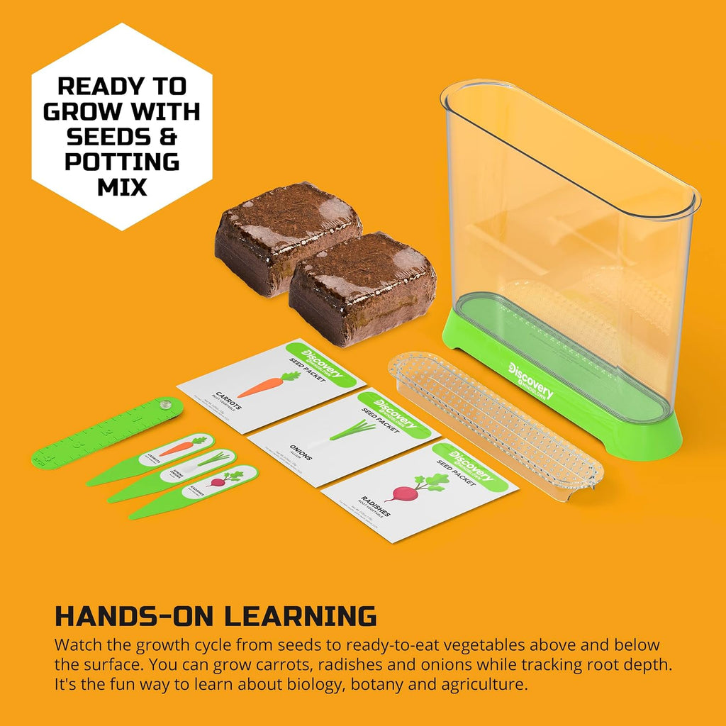 Discovery™ Edible Veggie Garden Watch-It-Grow Kit – DIY STEM Activity for Kids | Grow Carrots, Radishes & Onions