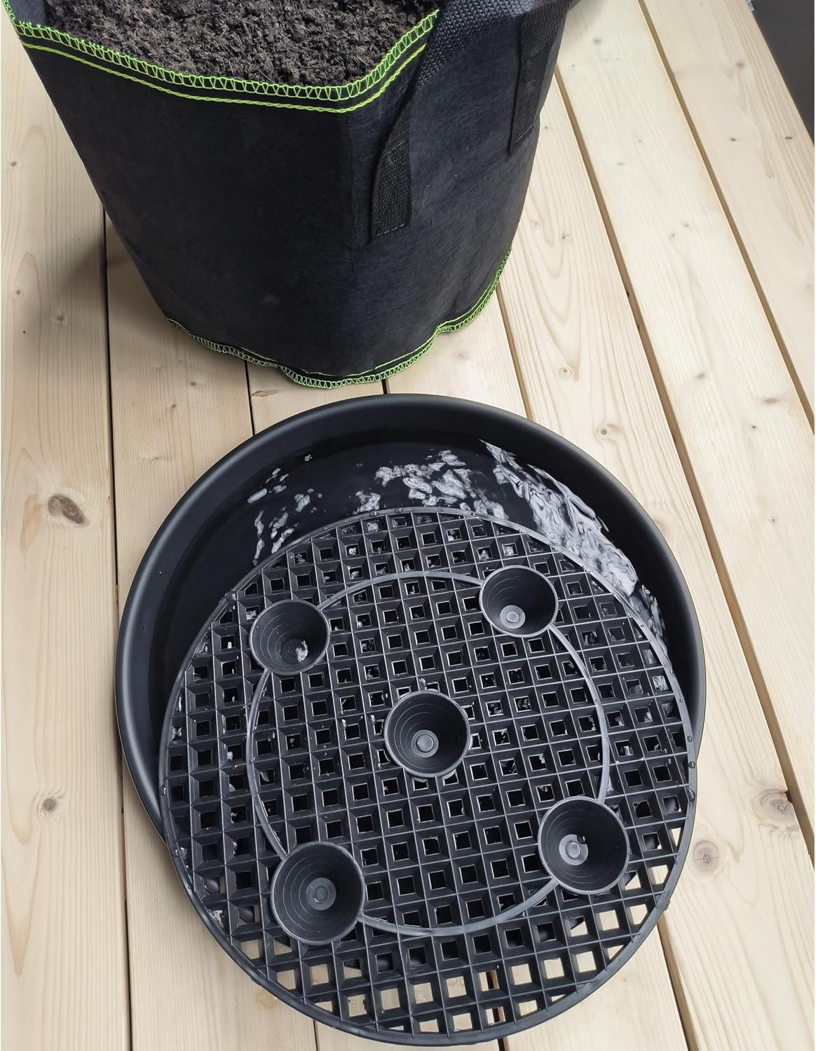 Plastic Plant Saucer Stand,4-Pack 14 inch, Elevated Plant Saucer Self-Watering Fabric Pot Base, Use Nonwoven Grow Bags