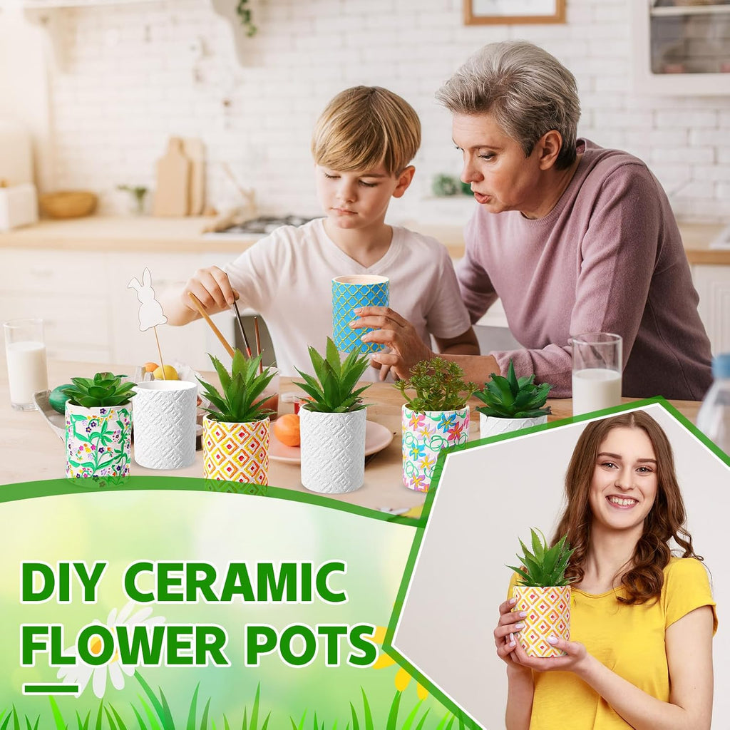 Zubebe 12 Pcs Paint Your Own Ceramic Pots Bulk Unfinished Succulent Pots Craft Kit with Drainage Hole Mini Paintable