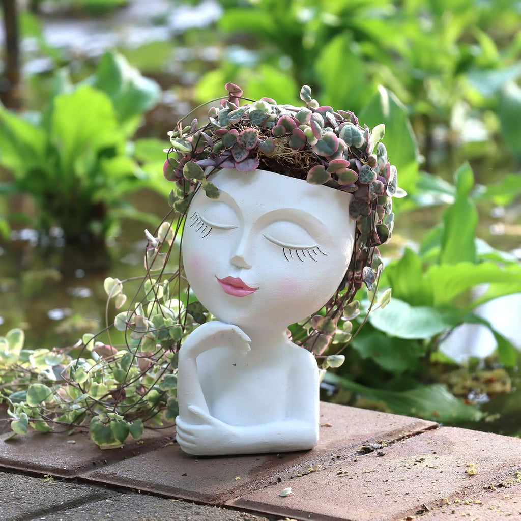 Face Planter,Head Planter,Girl Face Flower Pot For Indoor Plant Thinking,Small Unique Cute Plant Pot for Succulent