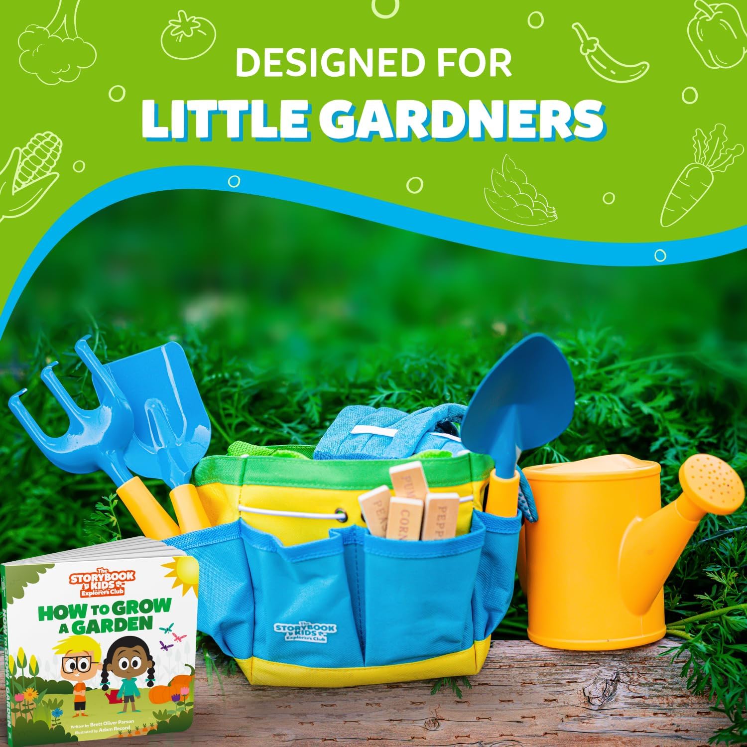 Kids Gardening Set – Toddler Gardening Kit Includes Watering Can for Kids, Shovel, Rake, Plant Stakes, Kids Gardening