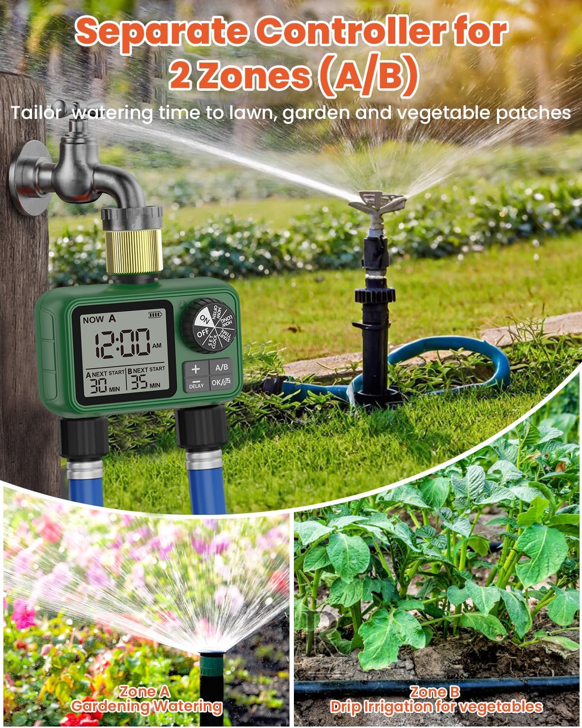 Water Timer for Outdoor Garden Hose, Sprinkler Timer for Garden | Faucet Timer with Auto/Manual/Rain Delay Mode
