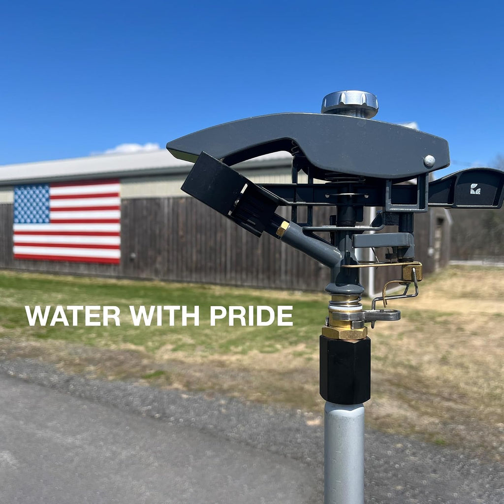 Heavy Duty Tripod Sprinkler 300003, Long Range Sprinkler with 100 FT Reach, 6 Feet Adjustable Tripod Height, 360° Range