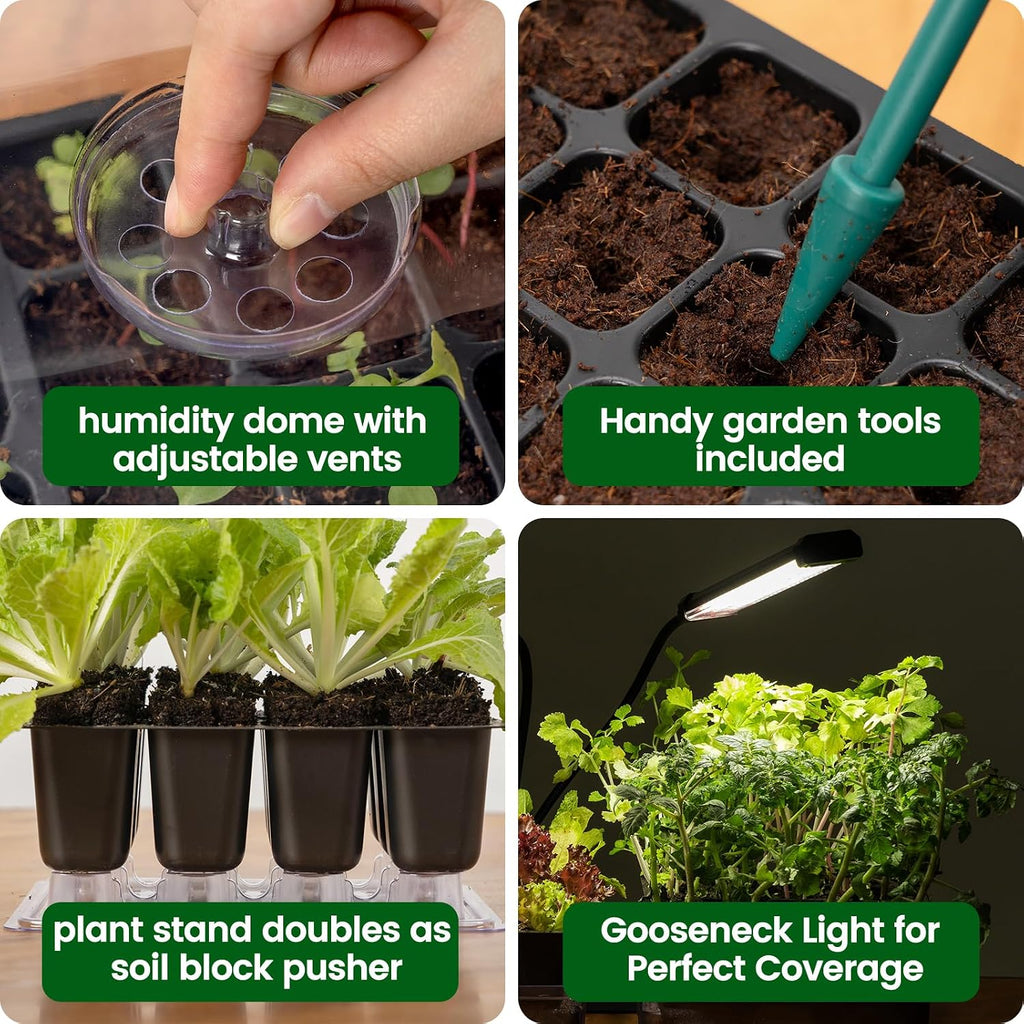 SOLIGT 144 Cell Self Watering Seed Starter Trays with 2 Grow Lights | 6 Seed Starter Kit with Humidity Domes, Full