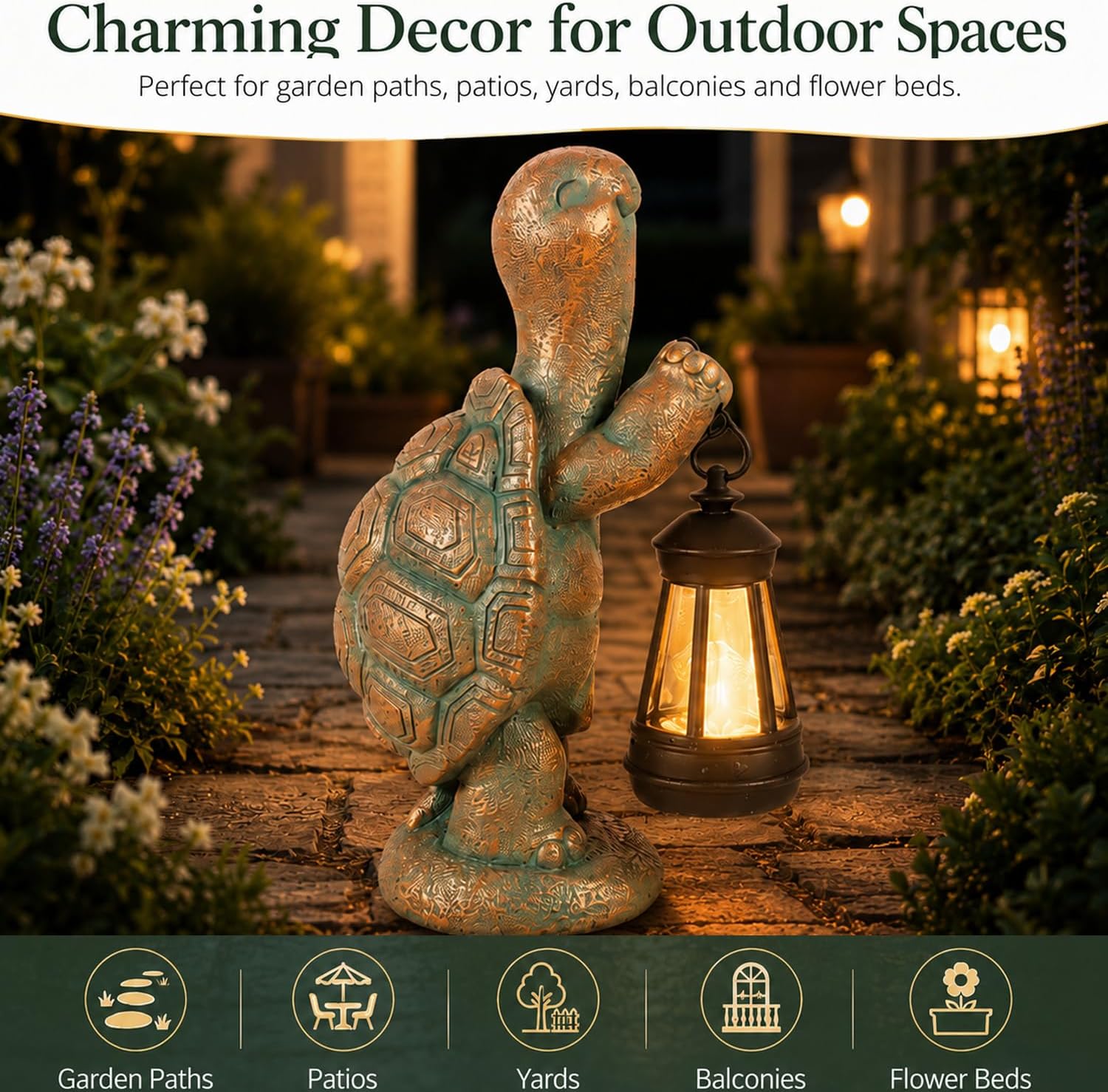 Turtle Solar Powered Outdoor Garden Statue, Resin Statue with Solar Light Lantern, Decorative Lawn, Yard Outdoor Turtle