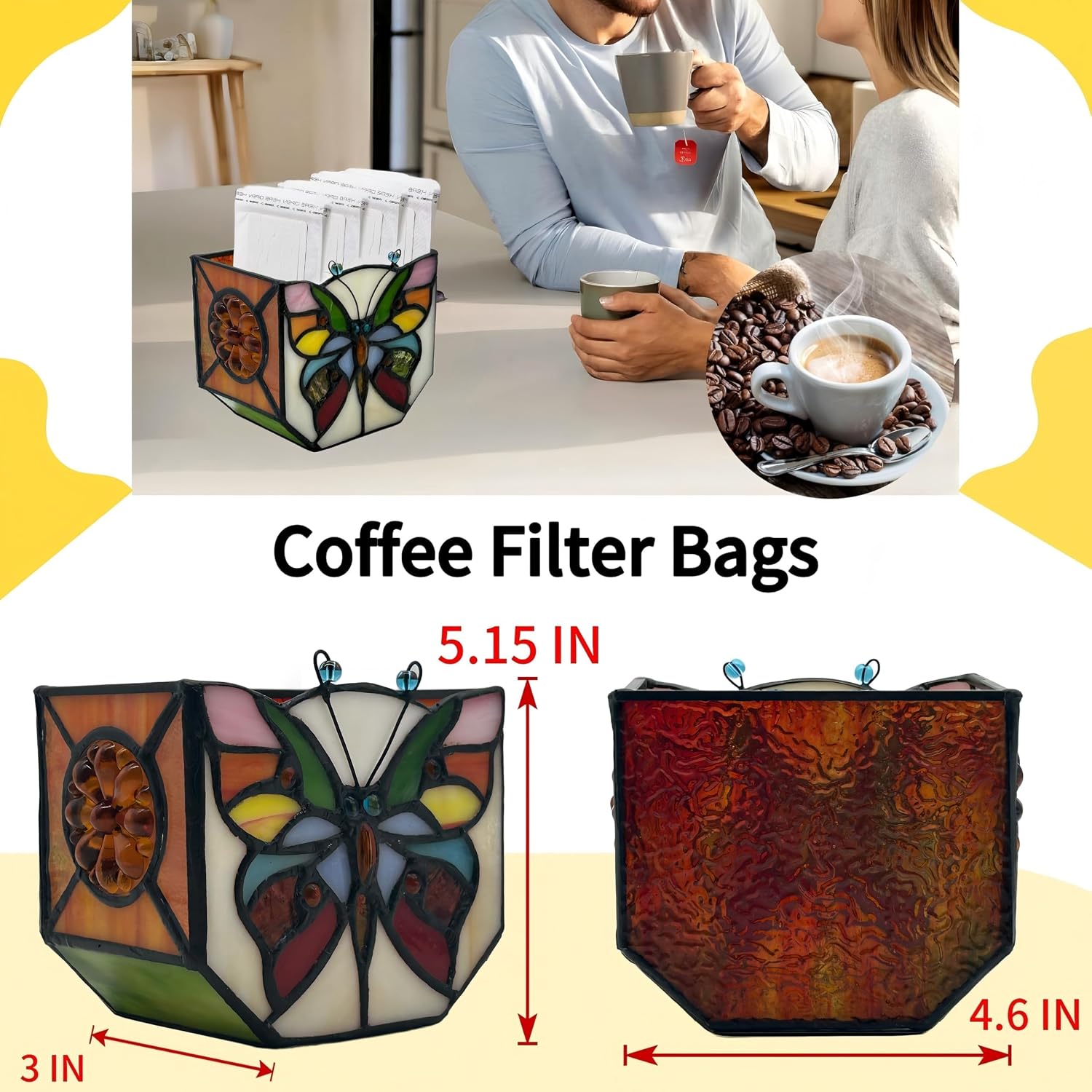 Handcrafted Stained Glass Butterfly Planter, Cute Planters for Indoor Plants,Decorative Indoor Flower Pot, Cactus Pot
