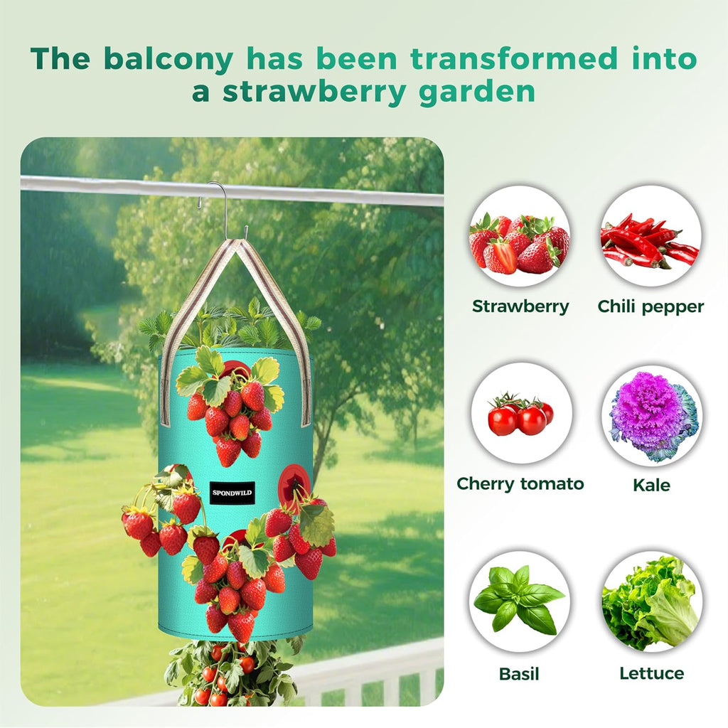 3 Pack 3 Gallon Hanging Strawberry Planter Bags for Tomatoes | Upside Down Tomato Planter with 2 Handles and Bottom