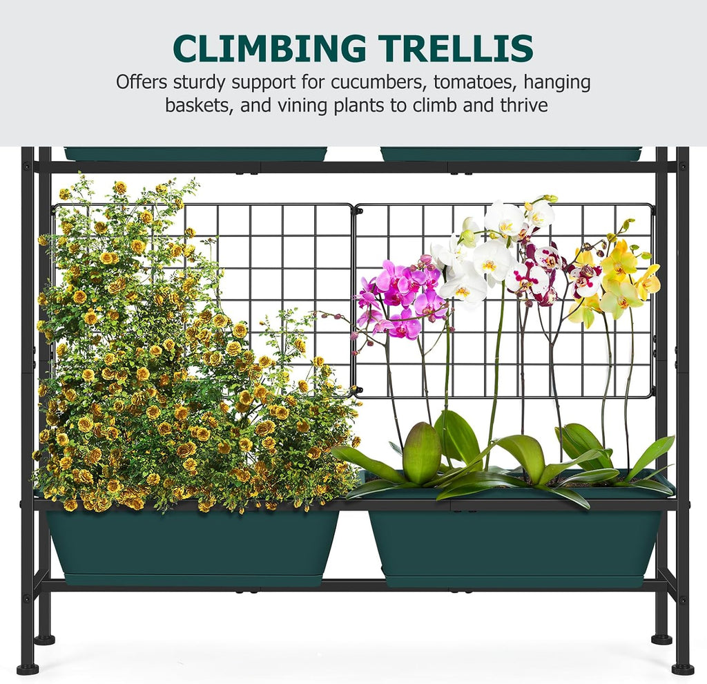 OYEAL Raised Garden Bed with Legs & & Trellis 32" Tall Vertical Herb Garden Planter Indoor Outdoor Elevated Flower Beds