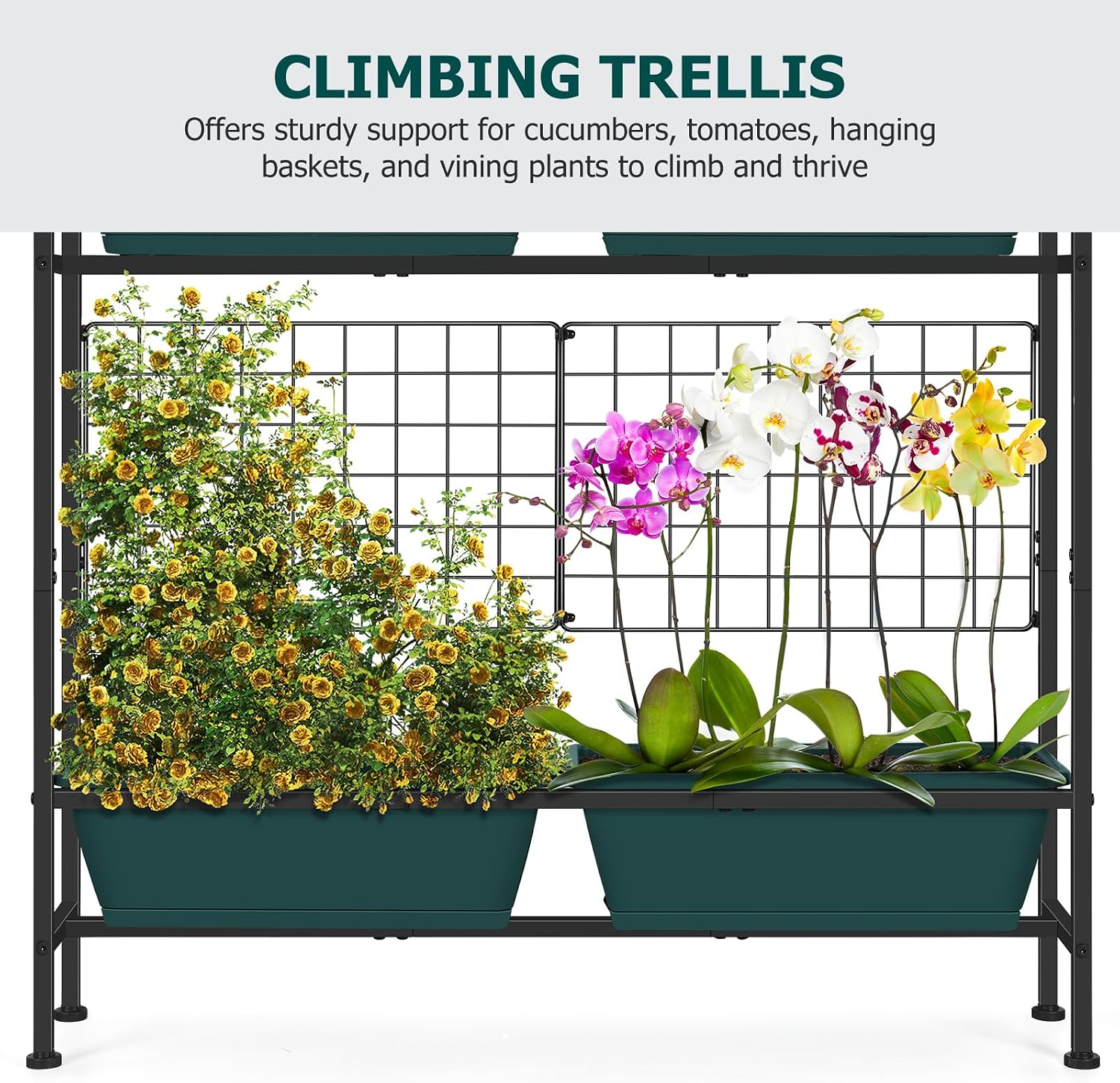 OYEAL Raised Garden Bed with Legs & & Trellis 32" Tall Vertical Herb Garden Planter Indoor Outdoor Elevated Flower Beds