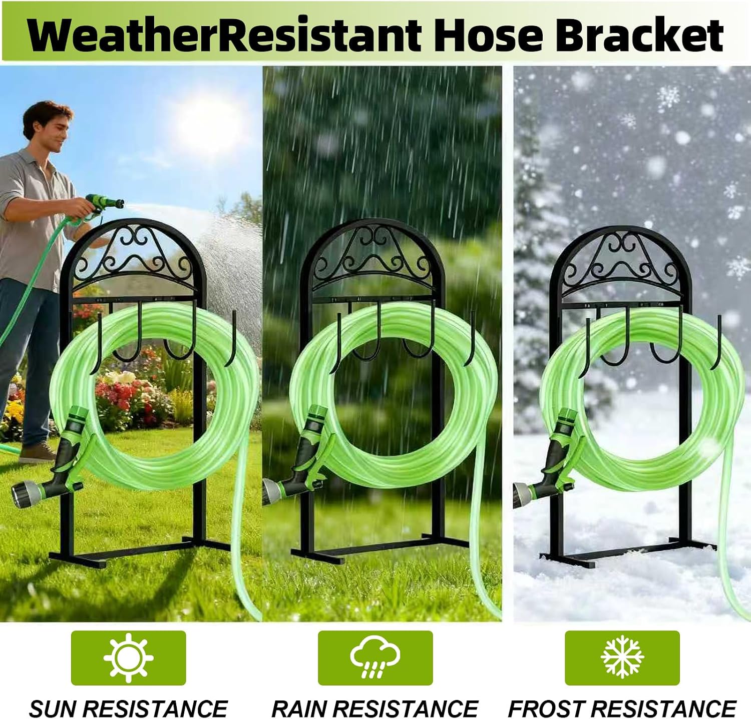 Garden Hose Holder，2Pack Freestanding Heavy Duty Hose Water Hose Reel Stand | Hose Holder with 4 Stabilizing Spikes