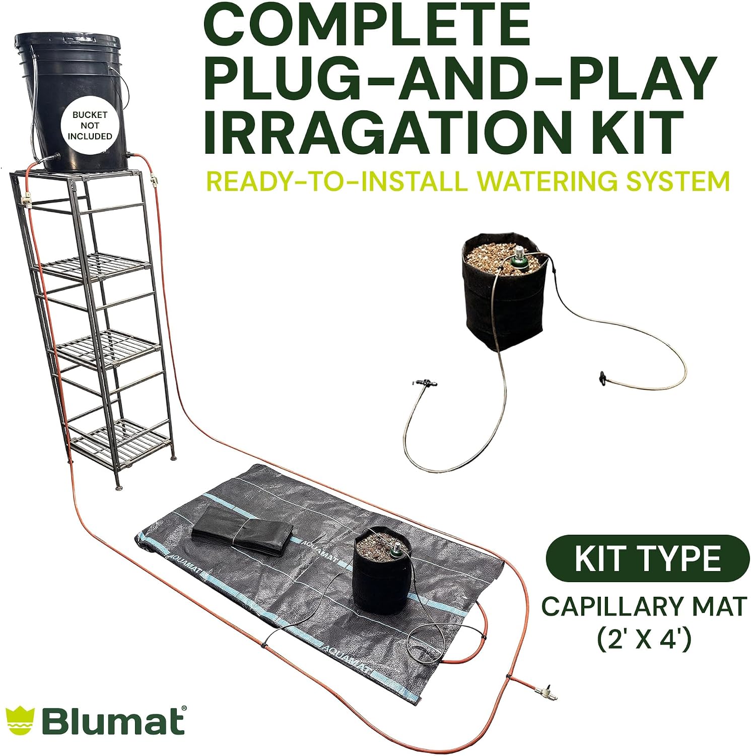 Grow Tent Irrigation Preset Blumat Kit for 2' x 4' Capillary Mat (Bucket not Included)