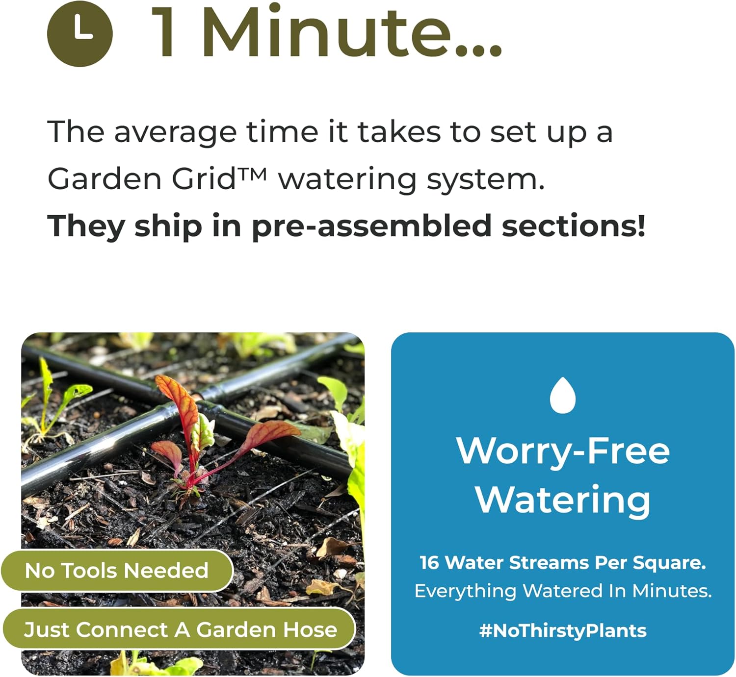 Garden Grid 2x4 | Irrigation System for Garden Beds | Prebuilt, Cornerless | Pre-Assembled 1-Min Setup, Raised Bed