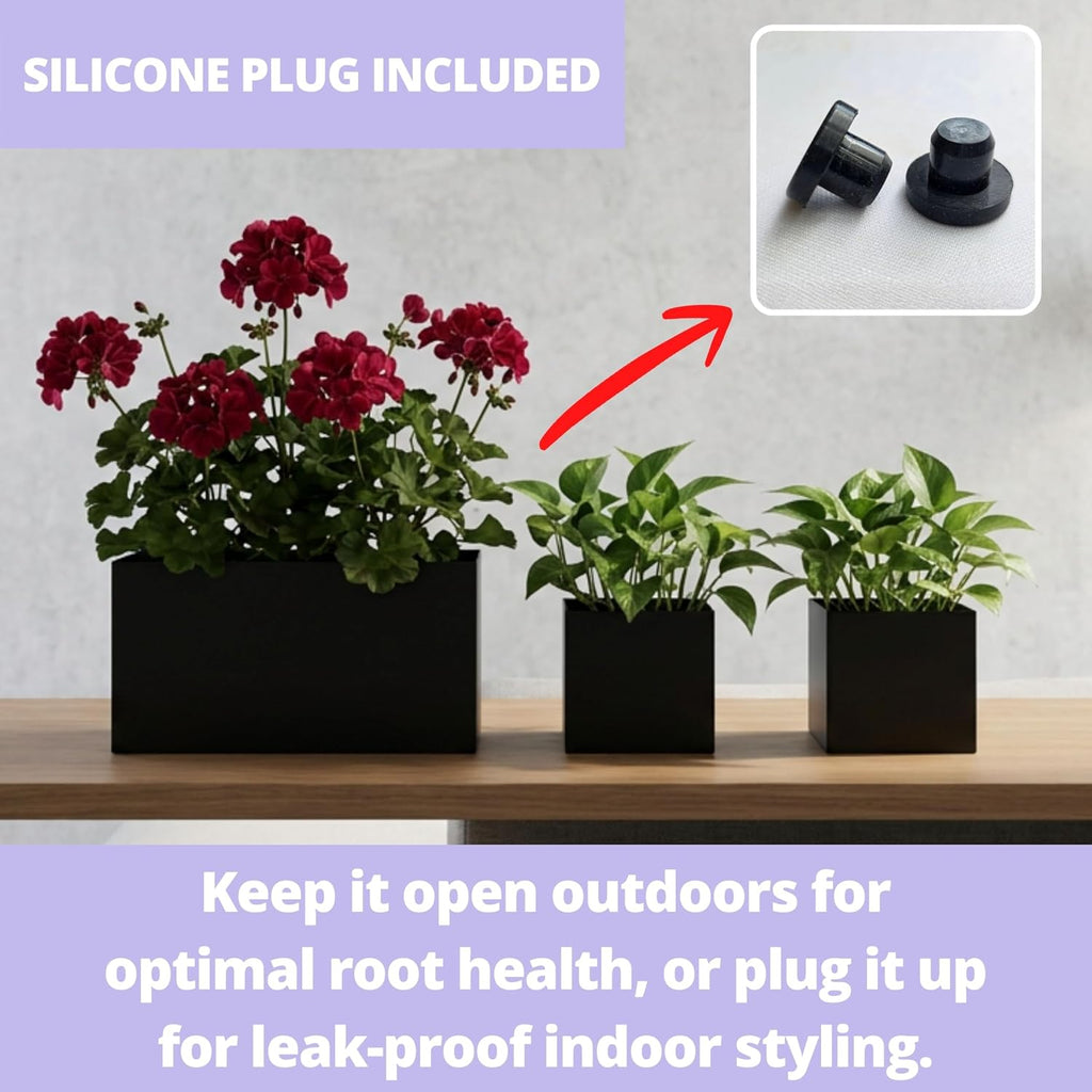 LaLaGreen Wall Planters (3-Pack Set) Rectangular Wall Mounted Hanging Flower Boxes for Indoor Plants, Black Carbon