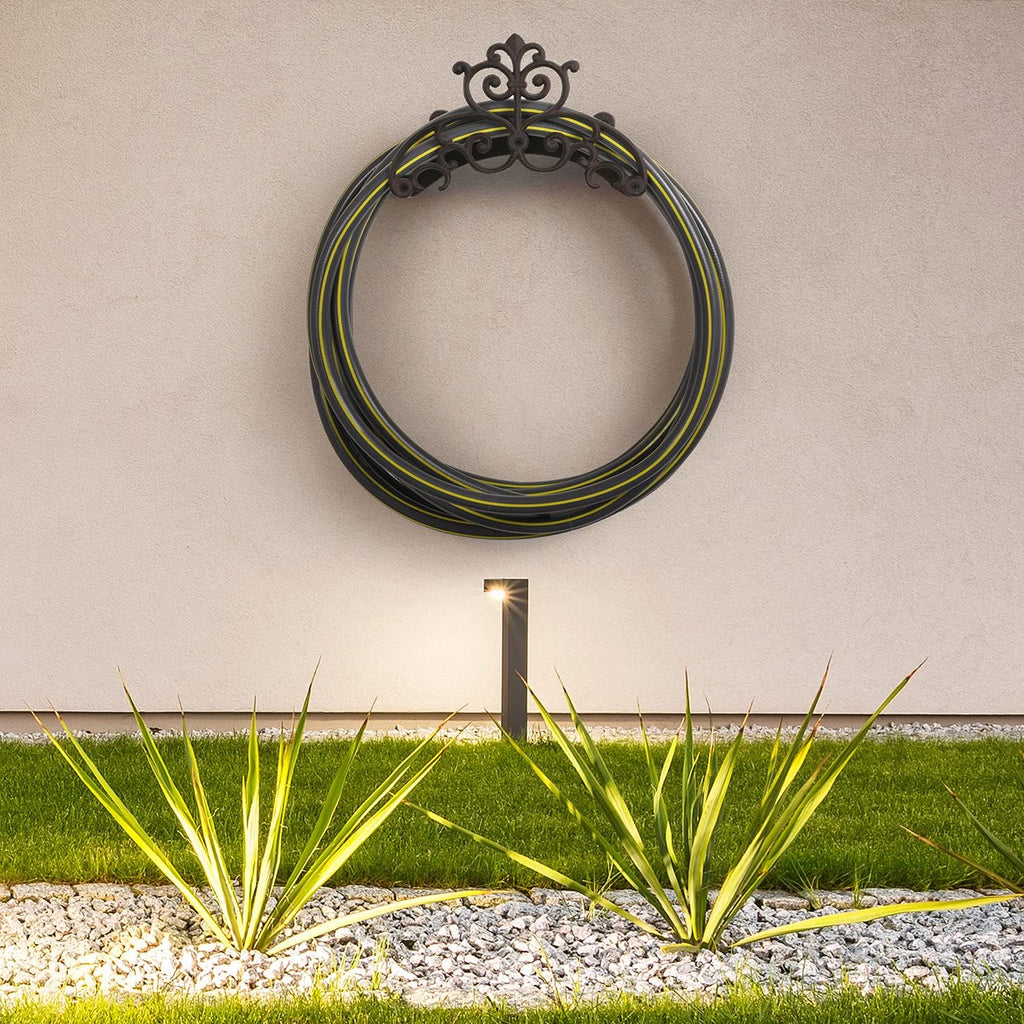 MyGift Brown Heavy Duty Cast Iron Outdoor Garden Water Hose Hanger | Wall Mounted Hose Reel with Vintage Scrollwork
