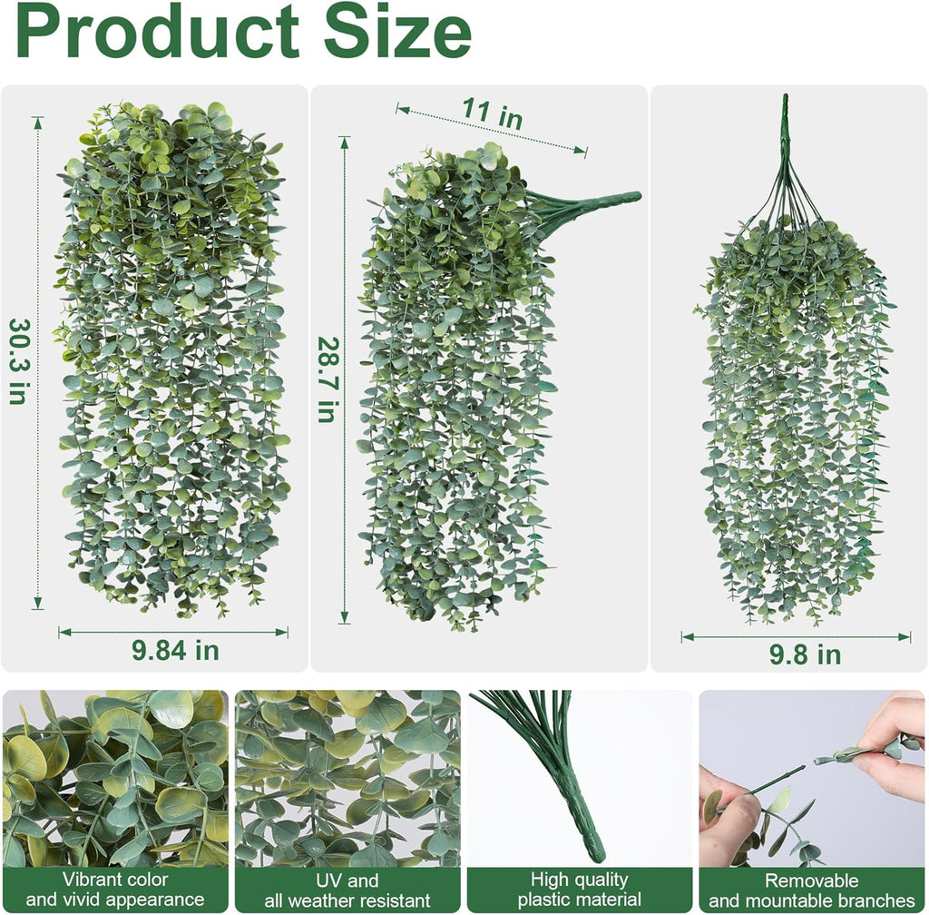 Faux Outdoor Plants Fake Hanging Plants for Outdoors Outside Decorations, 2 Pcs White Faux Eucalyptus Vines Realistic
