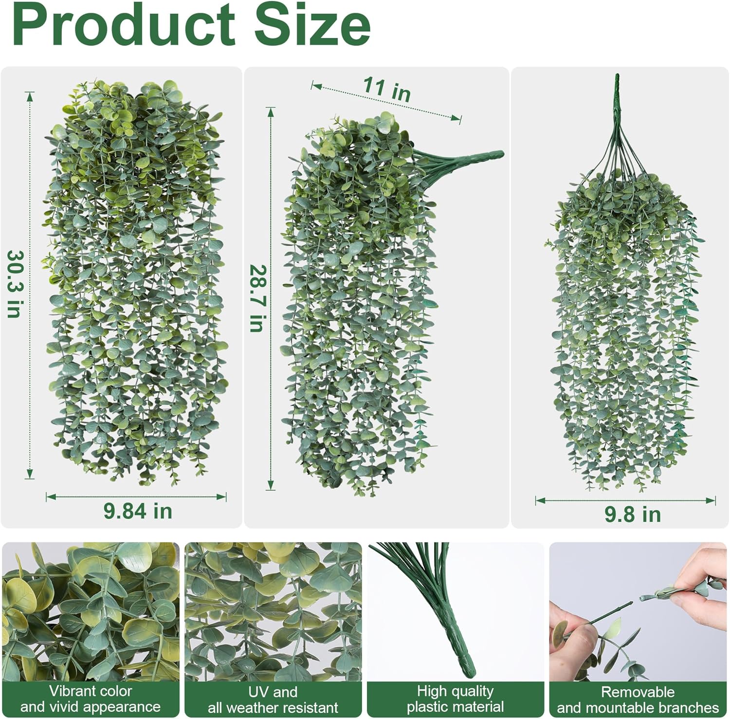Faux Outdoor Plants Fake Hanging Plants for Outdoors Outside Decorations, 2 Pcs White Faux Eucalyptus Vines Realistic