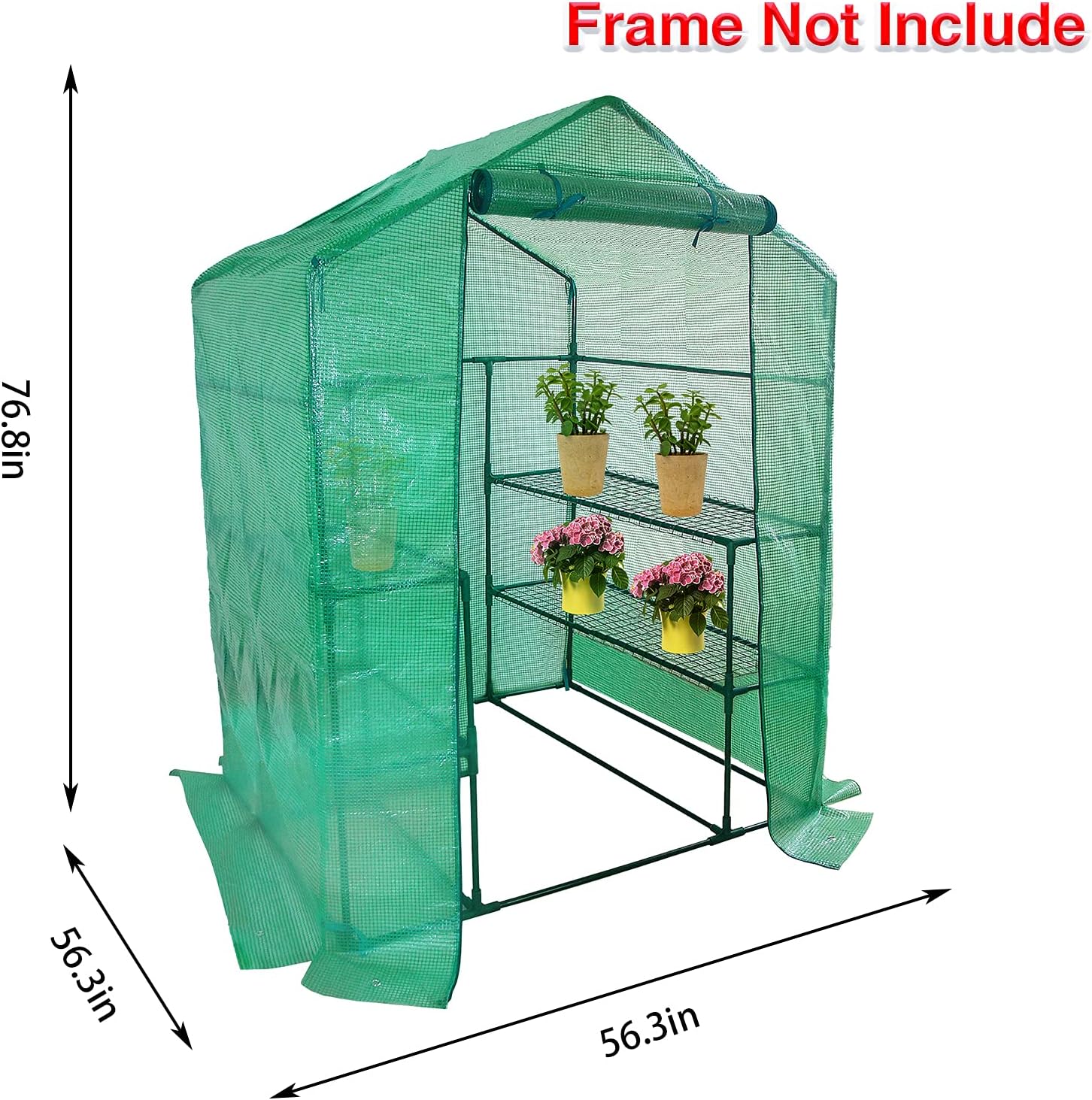 Walk in Greenhouse Replacement Cover for Plant-56"x56"x76" Clear PE | Roll-Up & Zipper Door Design, Plant Greenhouse