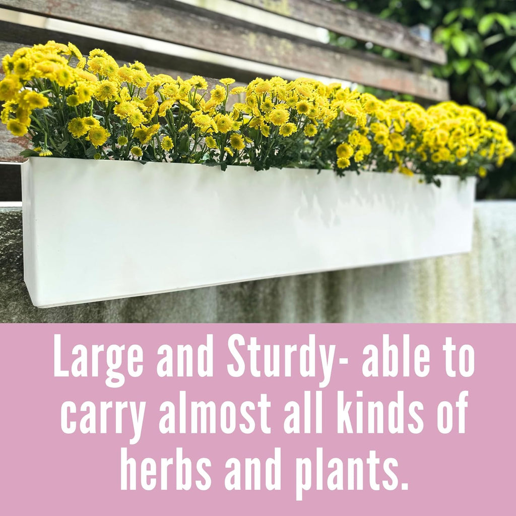 LaLaGreen Hanging Planter Boxes (2 Pack, 40") Extra Large White Rectangular Window Flower Box with Bracket Self