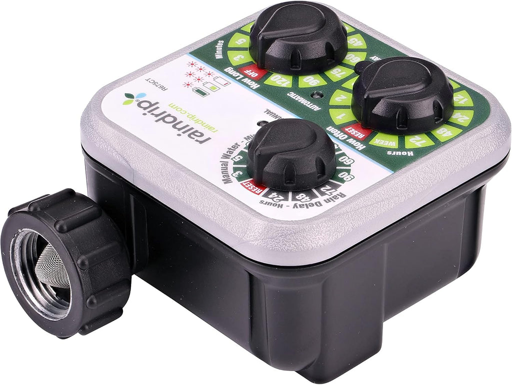 Raindrip R675CT Analog 3-Dial Water, Sprinkler Timer with Rain Delay for Drip Irrigation, Garden, Self-Watering