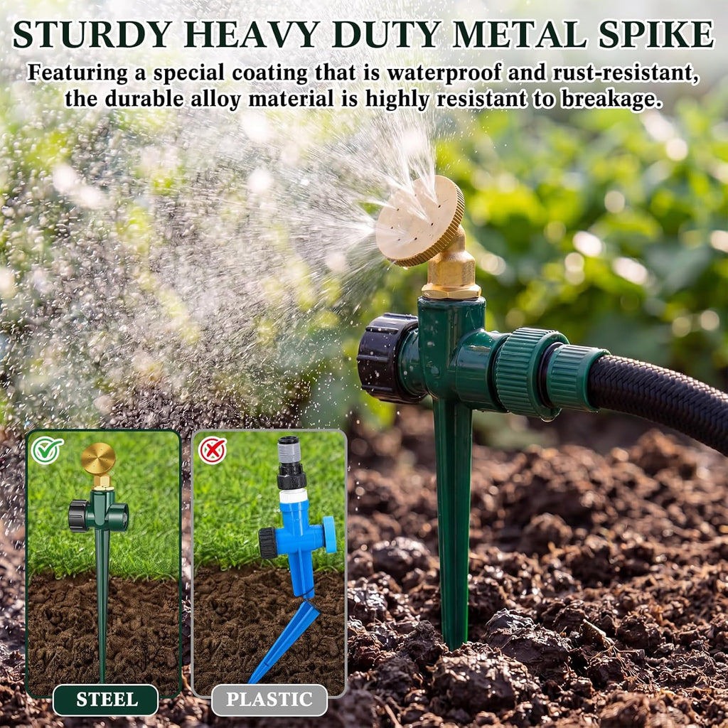 Tioncy 4 Pack Metal Lawn Sprinkler for Yard with Brass Nozzle & Aluminum Alloy Spike Base, Adjustable Automatic Garden