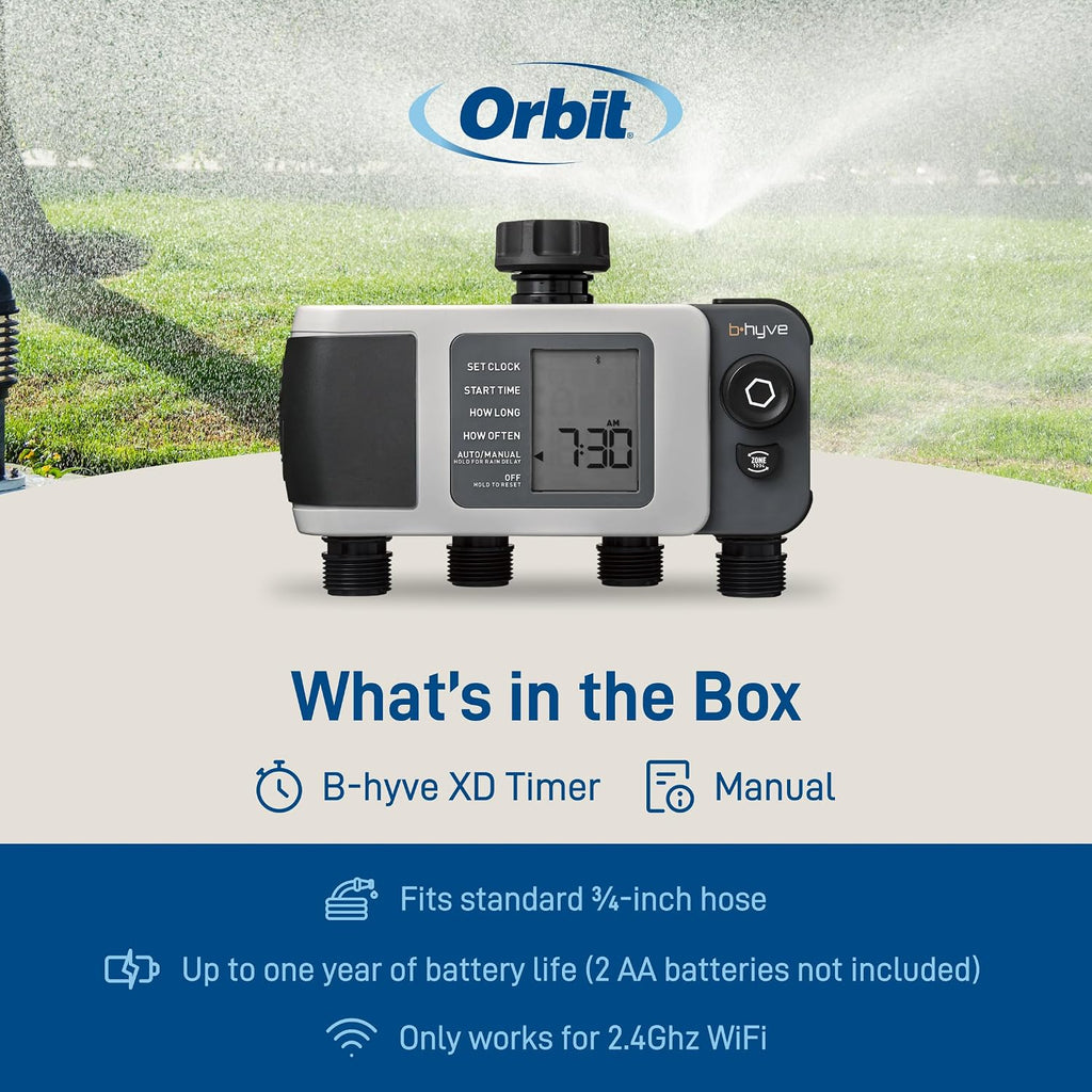 Orbit B-hyve XD 4-Port Smart Hose Watering Timer - App Controlled - Smart WeatherSense - Bluetooth Sprinkler Timer with