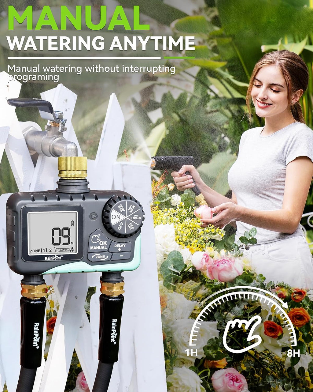 RAINPOINT Water Timer for Garden Hose - Sprinkler Timer with Brass Swivel - Rain Delay/Manual Watering/Automatic