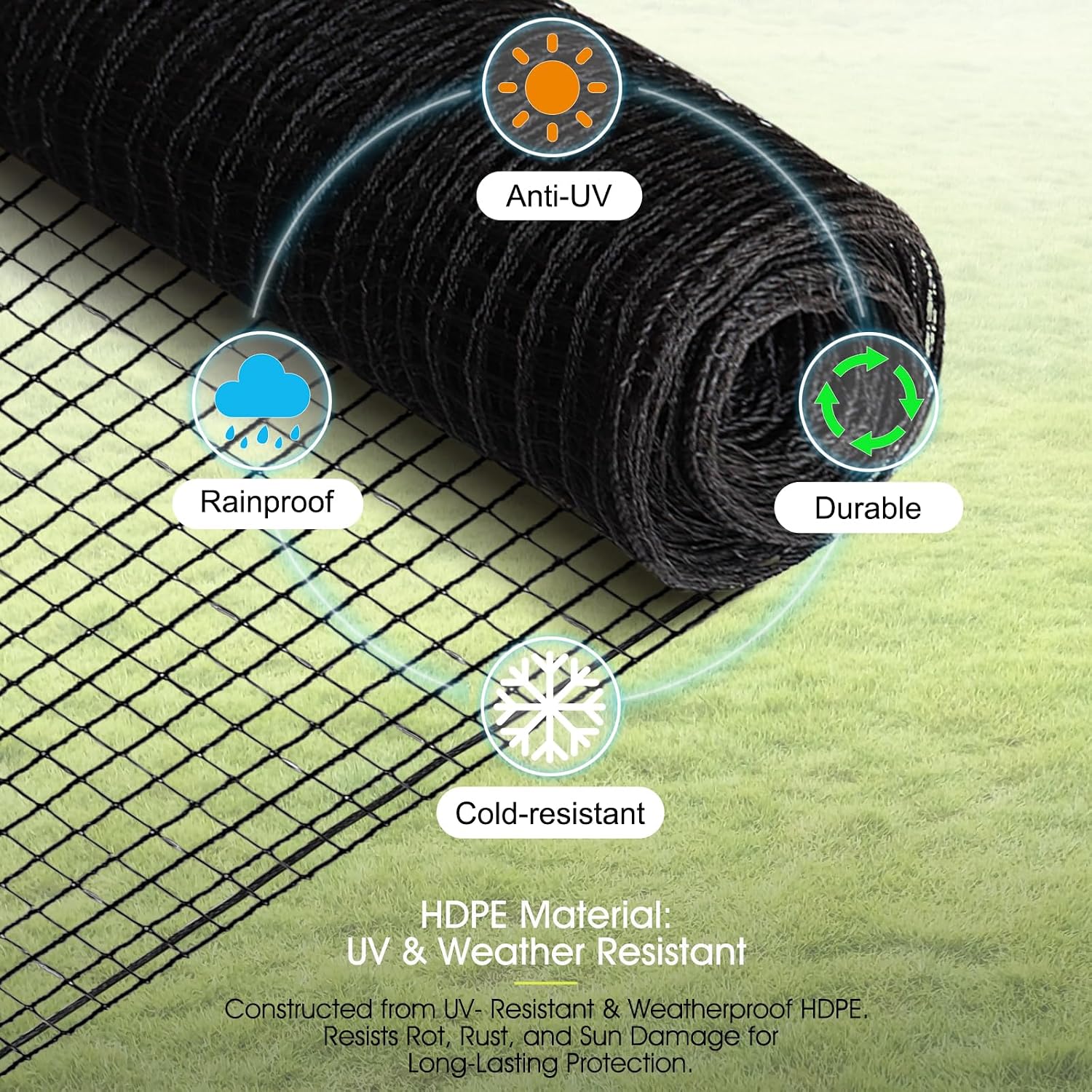 RIFNY Deer Fence, Temporary Fence for Garden Outdoor Yard, 4 x 50 FT | Plastic Mesh Fencing Netting to Protect Plants