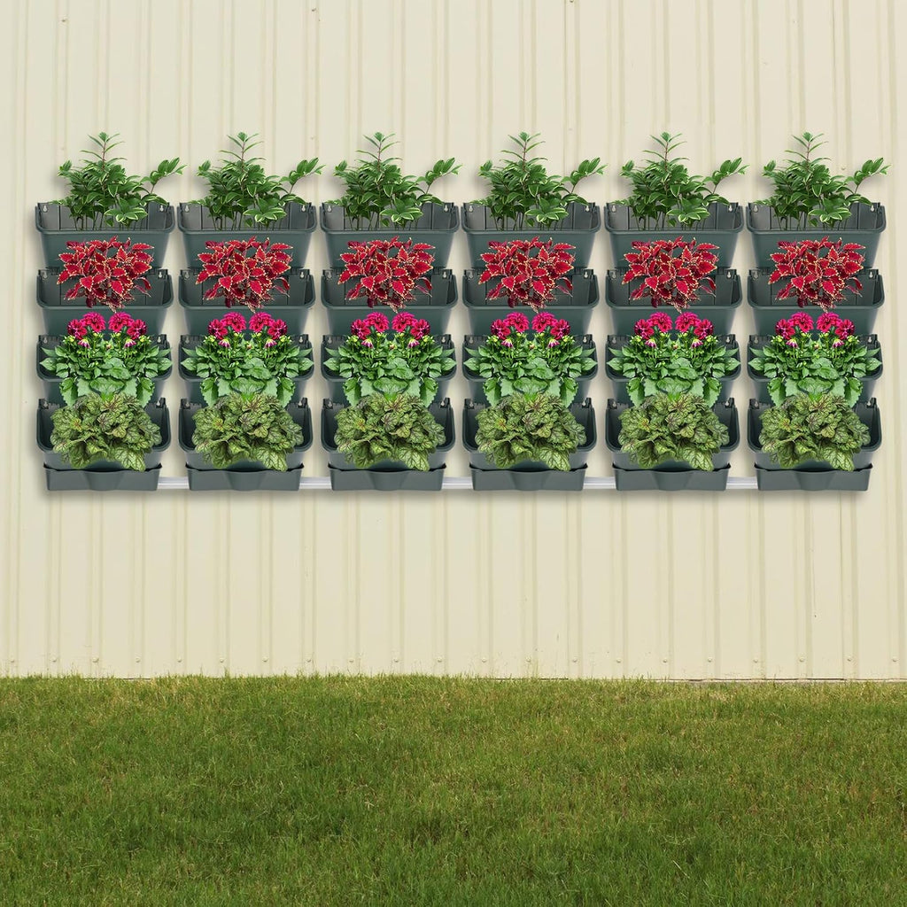 24 Pack Hanging Vertical Wall Planter,12.99inch Wall Mounted Planter for Patio Outdoor Decor,Home Army Green Plastic