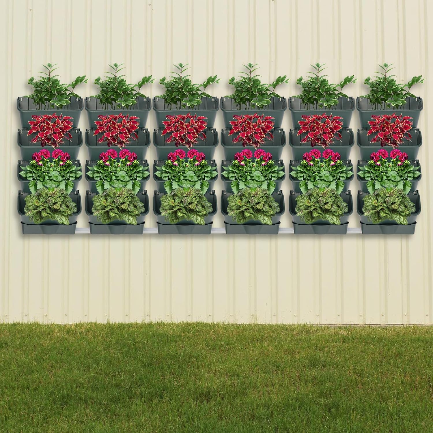 24 Pack Hanging Vertical Wall Planter,12.99inch Wall Mounted Planter for Patio Outdoor Decor,Home Army Green Plastic