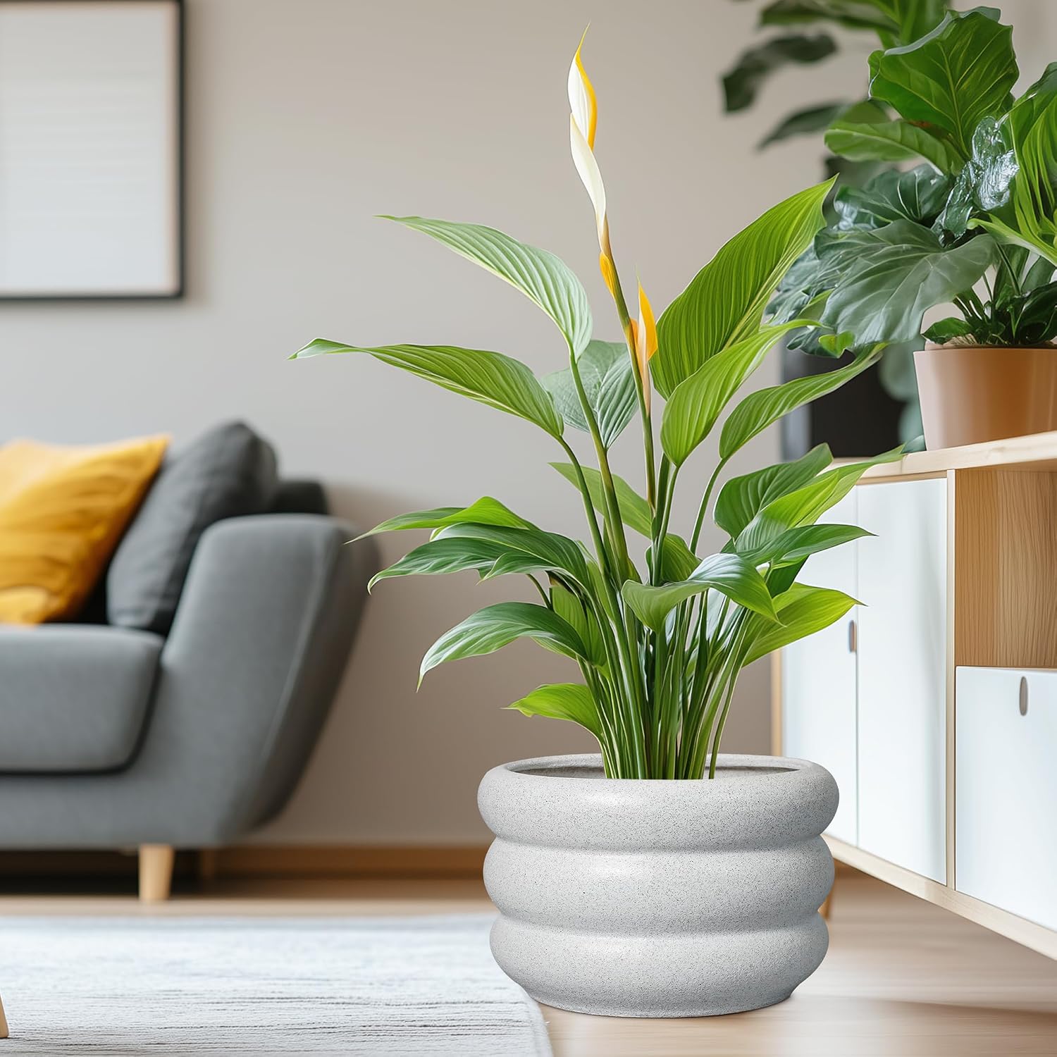 SQOWL Ceramic Planter Pot 13.5 Inch - Plant Pot Indoor with Drainage Hole Large Flower Pot Outdoor Modern Planter House