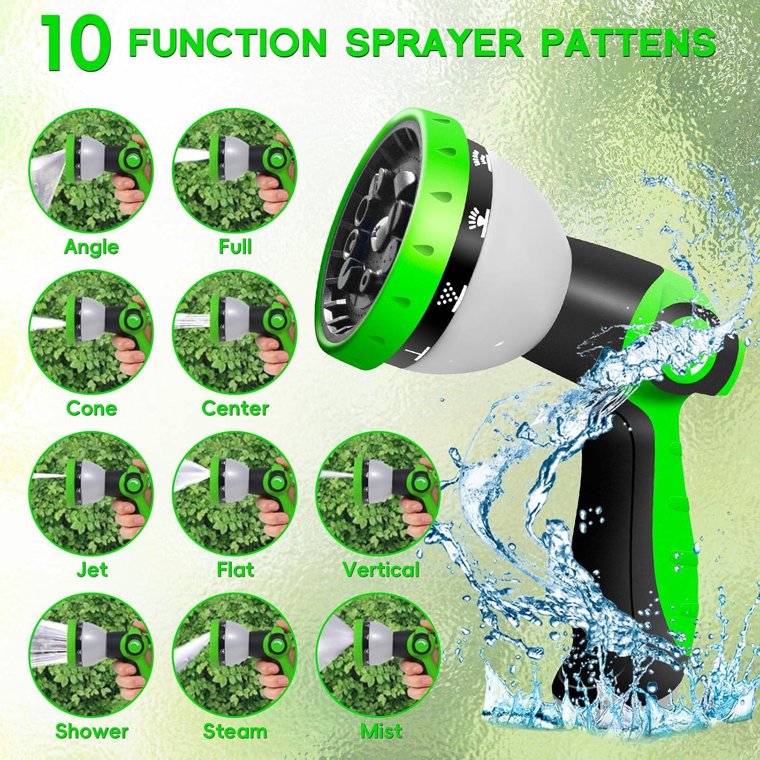Junredy Garden Hose 50 FT, NON-EXPANDABLE Heavy-Duty Flexible & Lightweight Water Hose with 10-Function Nozzle