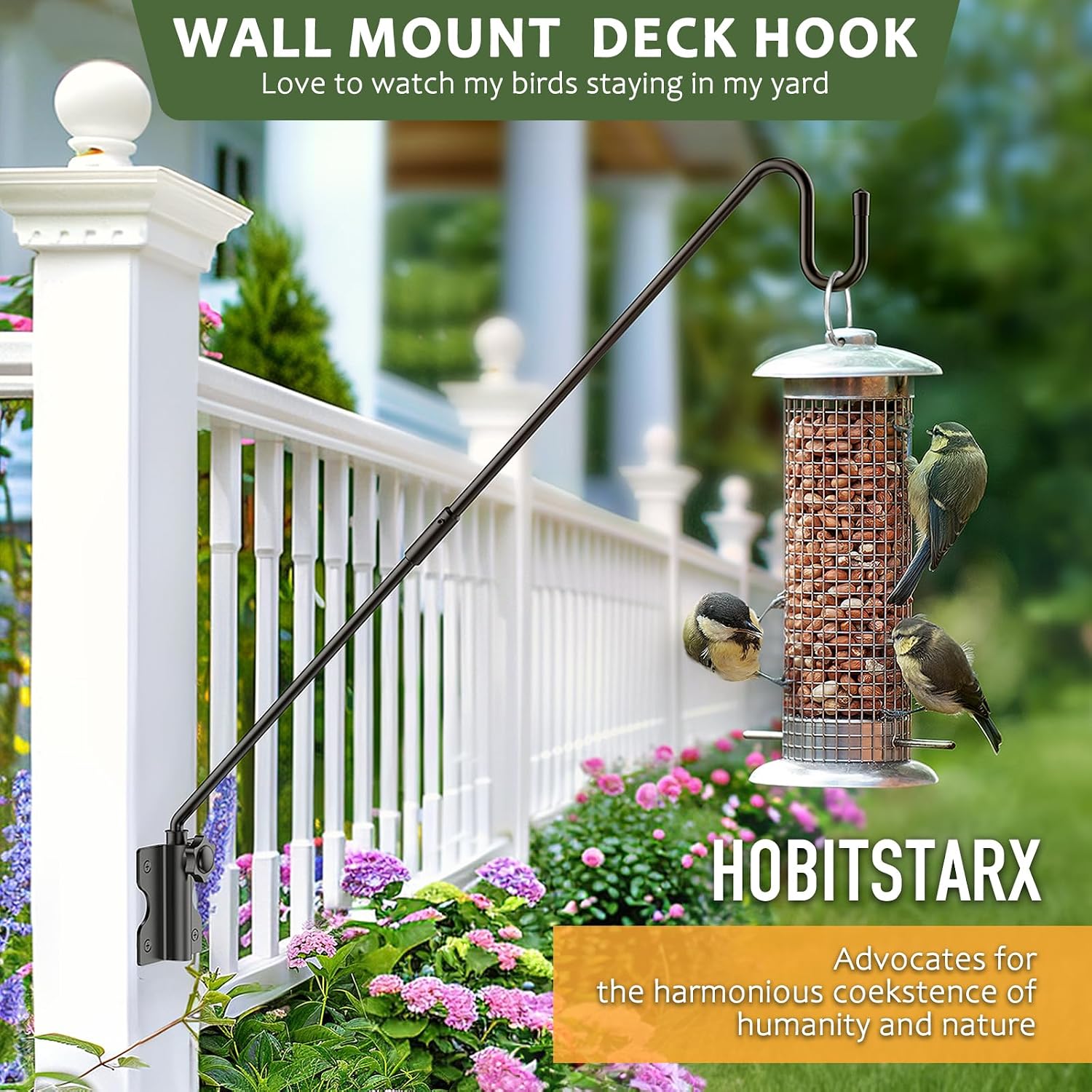 28" Wall Mount Heavy Duty Deck Hook | Powder-Coated Iron Resists Rust | 360° Rotation | Holds 30 Lbs | Ideal for Bird
