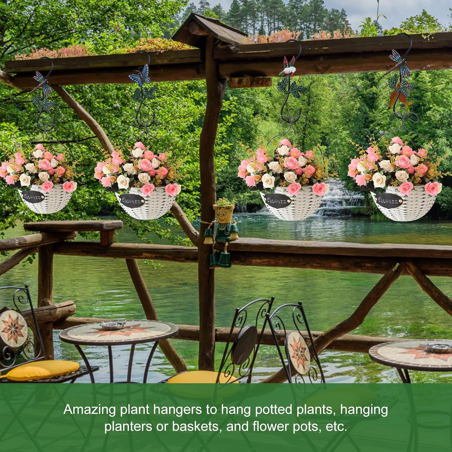 Large Decorative S Hooks, Set of 3 Plant Hangers, Beautiful and Vivid Plant Hook for Hanging Outdoor Indoor Garden