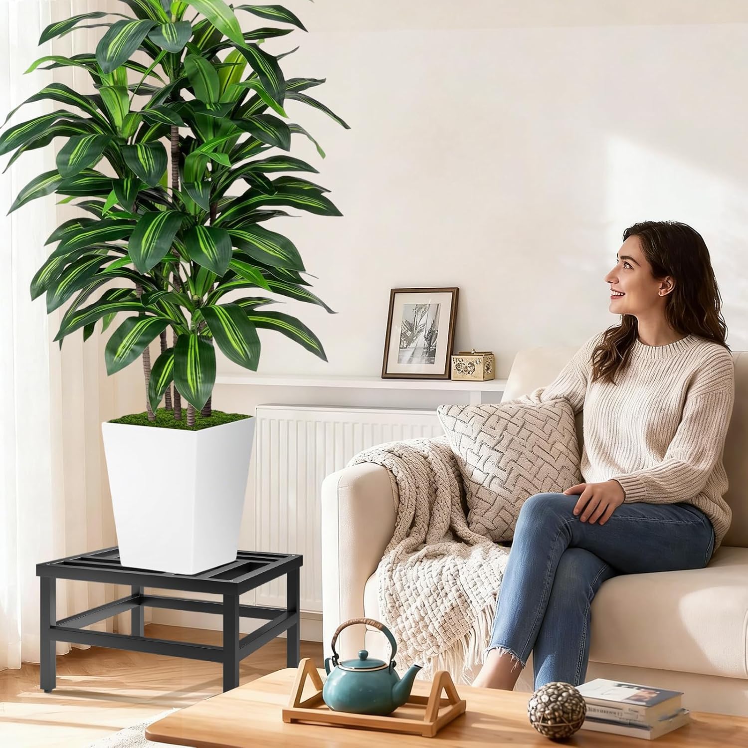 Plant Stand Indoor Outdoor, 18 Inch Heavy Duty Plant Stands Riser Metal Pedestal Stand for Large Flower Pot, Wrought