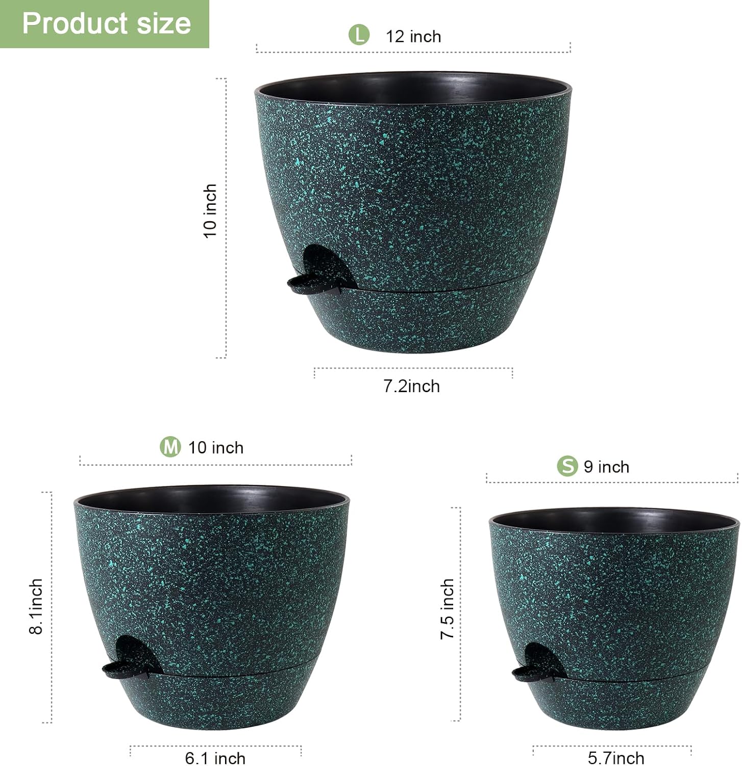 WSMKSZ 12/10/9 inch Large Self Watering Pots, Planter, Plant Pots with Mesh Drainage Holes for Indoor Outdoor Garden