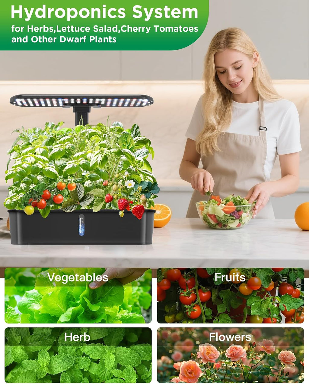 Hydroponics Growing System Kits,Smart Indoor Herb Garden with 24W LED Grow Light Planting Height Adjustablewith,12 Pods
