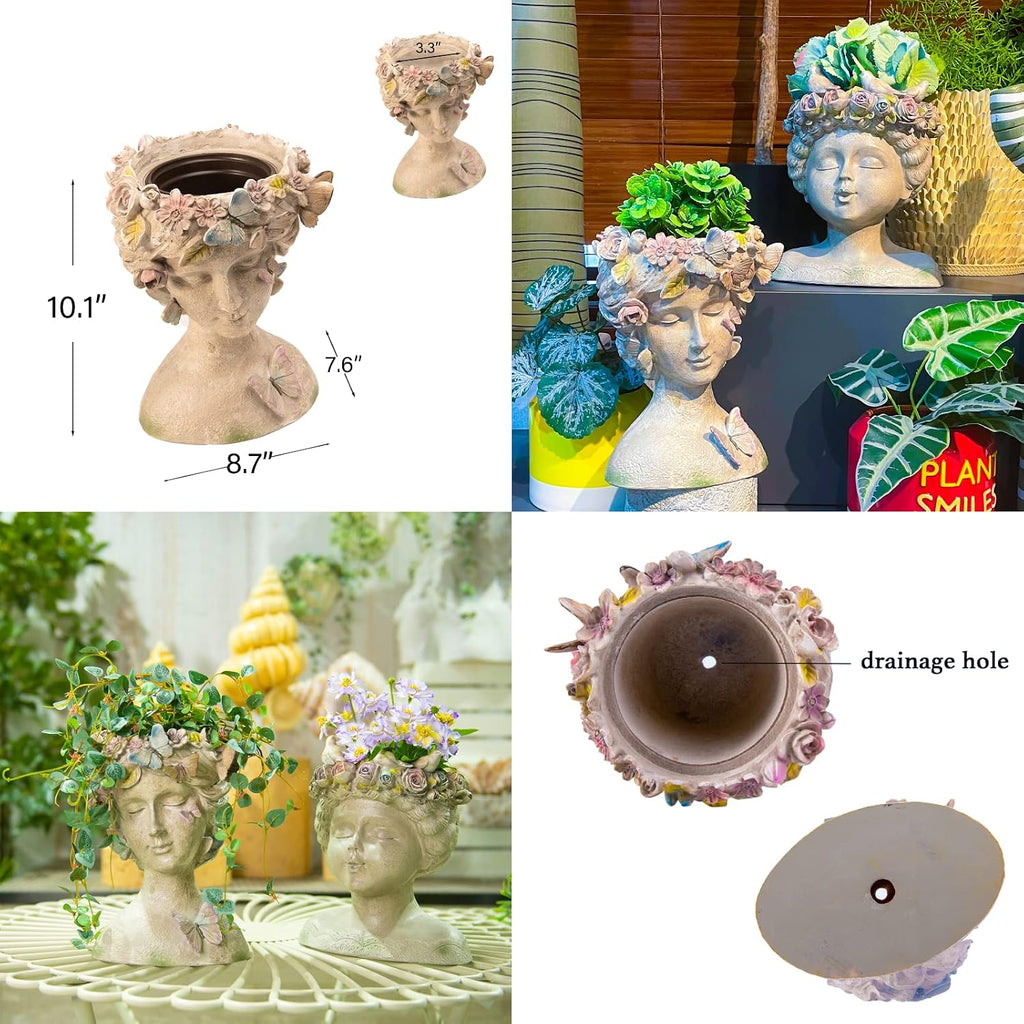 Face Flower Pot Head-Planters Succulent - 10 Inch Garden Resin Face Planter with Drainage Hole for Indoor and Outdoor