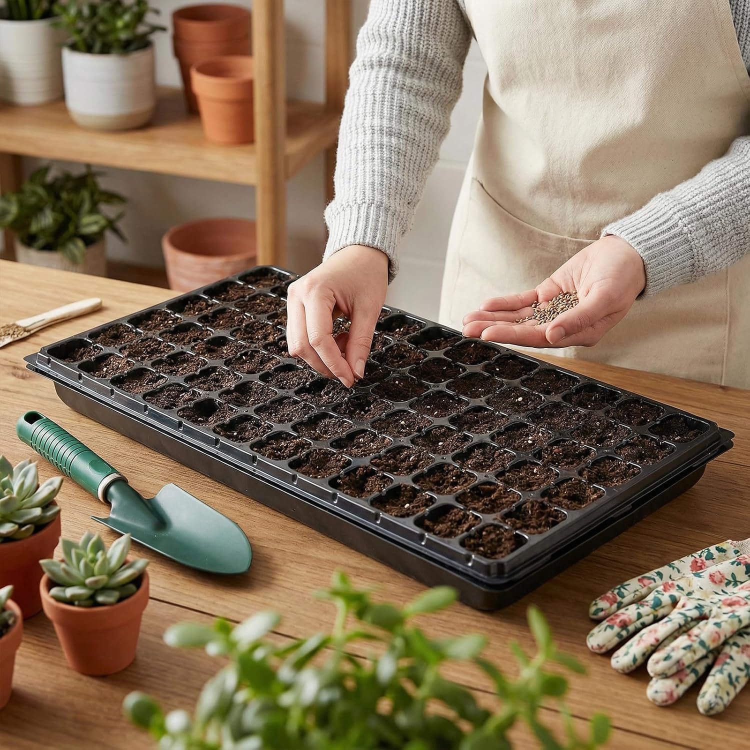 72-Cell Seed Trays with Drainage Trays-10 Sets 20 Packs-1020 Durable Plastic Plant Tray for Seed Germination（21x11x1.81
