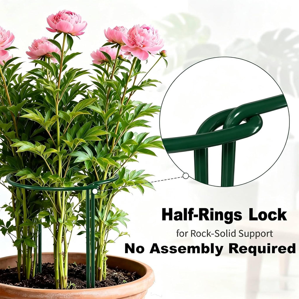 AMAGABELI 12 Pack 24 Inch Plant Support Stakes Peony Cage Heavy Duty Ring Metal Garden Support Structures Plant Cage