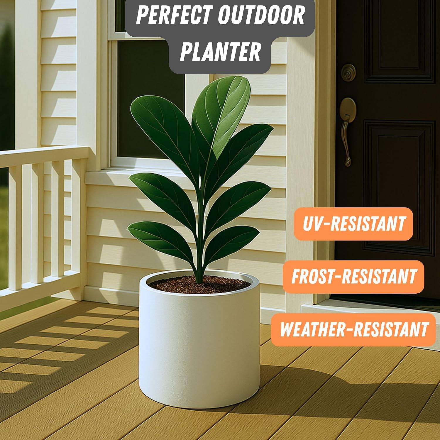 Fox & Fern Large Planter for Indoor or Outdoor, Matte White, 8 Inch | UV & Frost Resistant, 70% Lighter than Ceramic