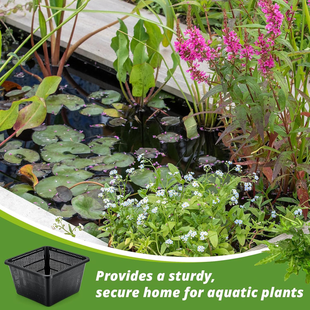8 Pcs Aquatic Plant Baskets for Hydroponics Water Garden Plant Pots Black Plastic Mesh Basket 9 x 9 x 5.2 Inch Square